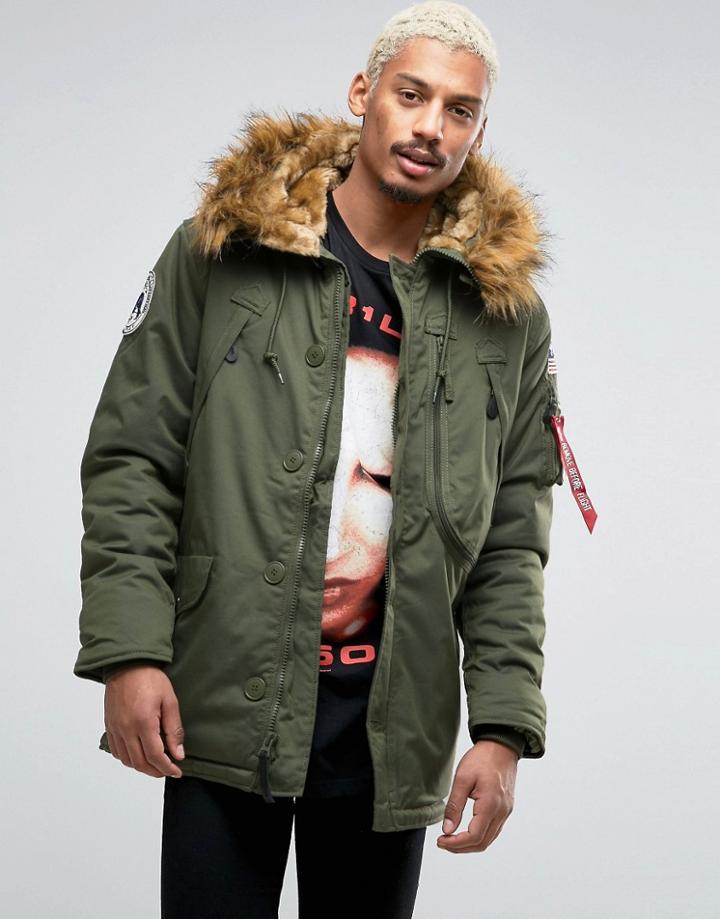 Alpha Industries Polar Parka With Faux Fur Trim In Regular Fit Dark Pe