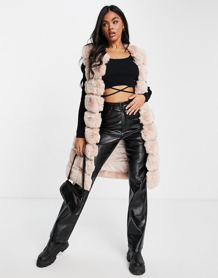 Jayley Long Length Faux Fur Vest In Blush Pink