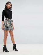 Asos Mini Skirt In Floral Jacquard With Belt - Multi