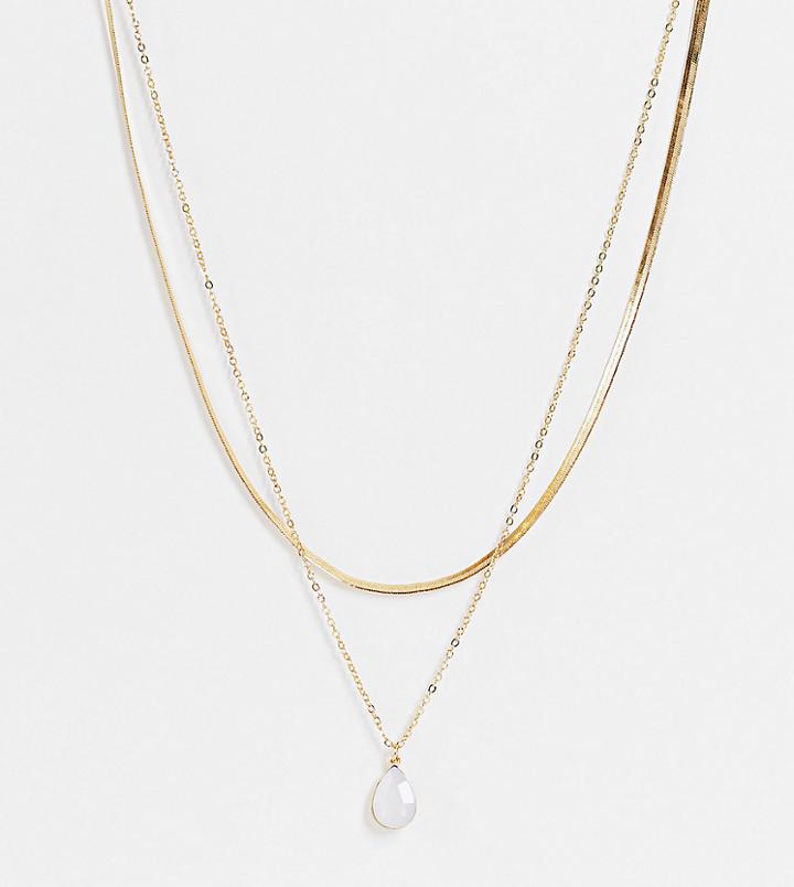 Designb Curve Multirow Necklace With Semi Precious Stone In Gold Tone