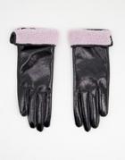 Asos Design Vinyl Gloves With Borg Turnover Trim In Lilac-multi