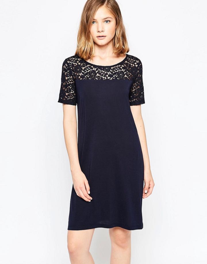 Jdy Kimmie Short Sleeve Lace Dress In Blue - Blue