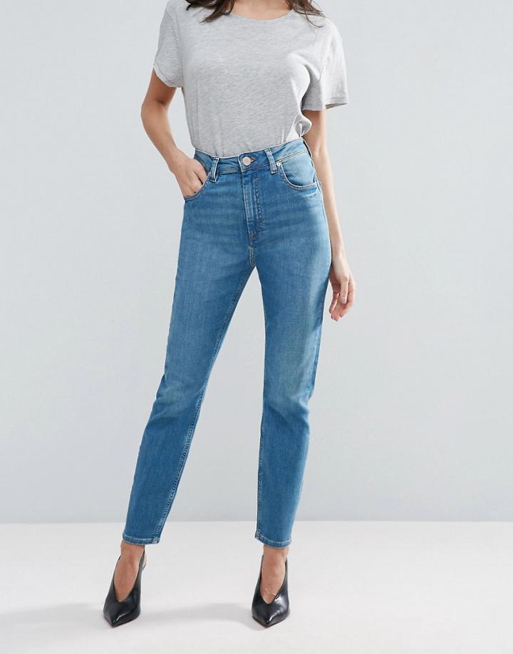 Asos Farleigh High Waist Slim Mom Jeans In Rose Pretty Bright Blue - Blue