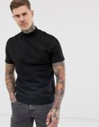 Asos Design Short Sleeve Turtleneck Sweatshirt In Black - Black