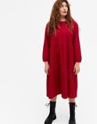 Monki Torkie Organic Cotton Long Sleeve Midi Smock Dress In Red