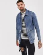 Asos Design Denim Worker Jacket In Mid Wash-blue