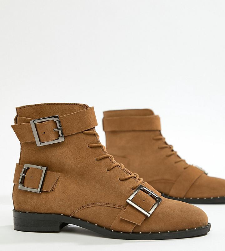 Asos Design Wide Fit Arabelle Leather Lace Up Boots - Tan