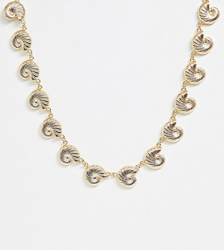 Asos Design Curve Necklace With Metal Shell Pendants In Gold Tone