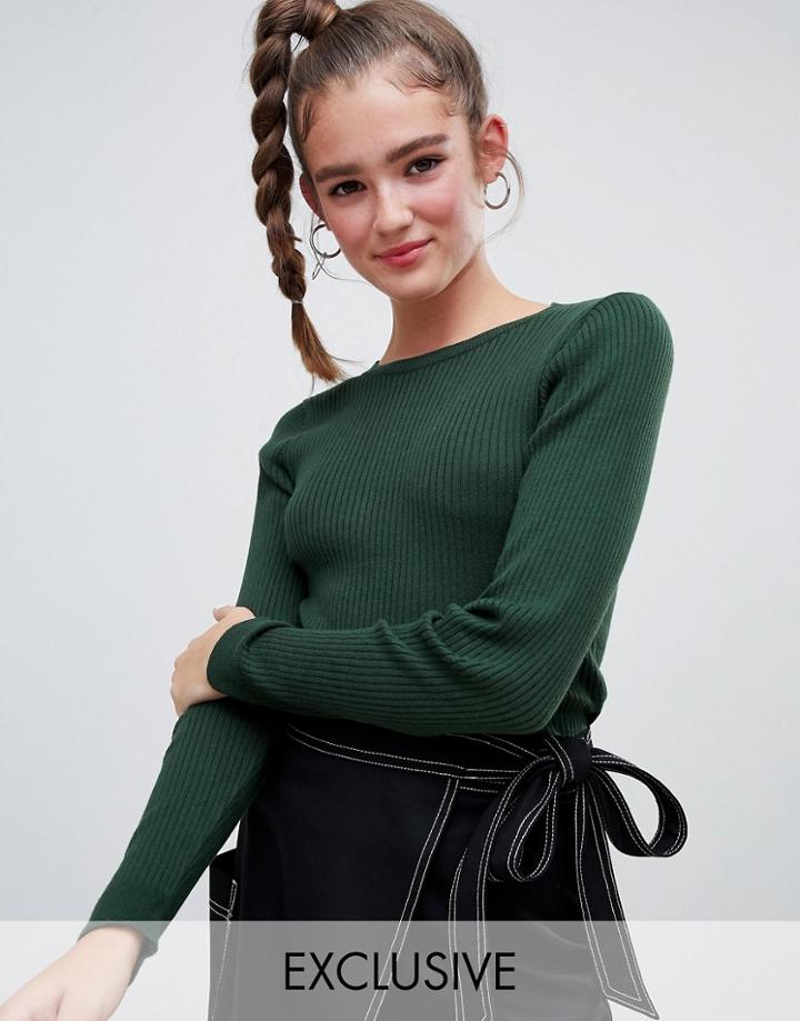 Monki Ribbed Sweater-green