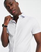 Asos Design Skinny Formal Shirt In Herringbone Texture With Cutaway Collar In Blue