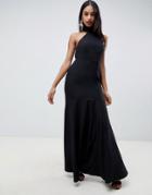 Asos Design High Neck Maxi Dress In Crepe-black