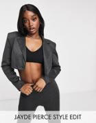 Asos Design Jersey Ponte Super Model Crop Suit Blazer In Charcoal-gray