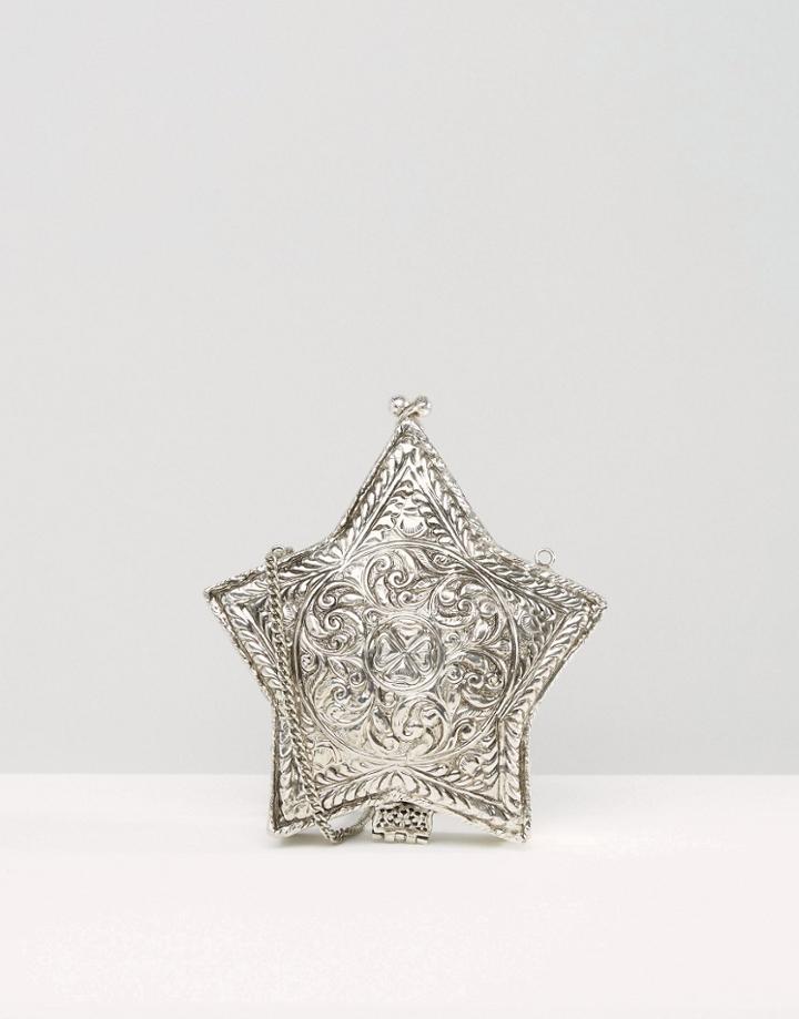 Park Lane Hand Made Etched Star Bag With Detachable Strap - Silver