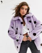 Jakke Coat Mid Length Coat In Spot Faux Fur - Purple