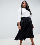 Asos Design Curve Button Front Floaty Midi Skirt With Box Pleats - Black