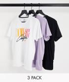 Hollister 3 Pack Ombre Logo Print T-shirt In White/lilac/black-multi