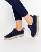 Pull & Bear Suede Lace Up Espadrille - Dark Blue