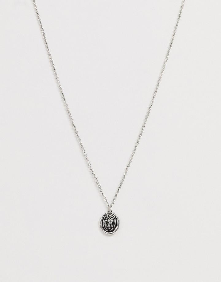 Asos Design Vintage Inspired Pendant Necklace In Burnished Silver - Silver