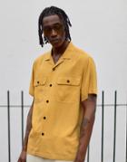 Asos Design Oversized Linen Shirt With Double Pockets In Mustard-yellow