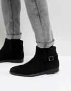 Asos Chelsea Boots In Black Suede With Strap Detail And Distressed Sole - Black
