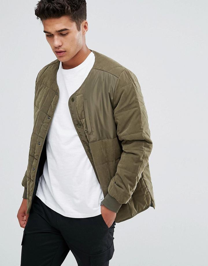Kiomi Collarless Jacket With Quilting - Green