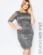 Goddiva Plus Lace Dress - Gray