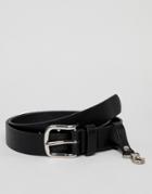 Asos Design Faux Leather Slim Belt In Black With Keychain - Black