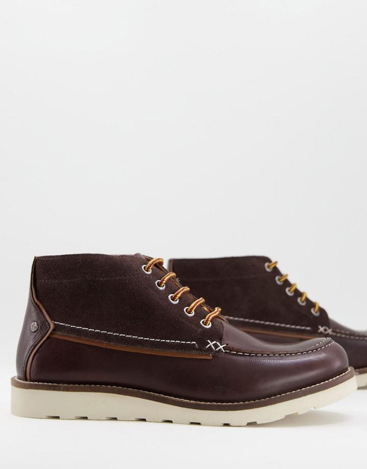 Original Penguin Lace Up Boots In Brown Leather