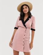 Asos Design Collared Wrap Mini Dress-pink