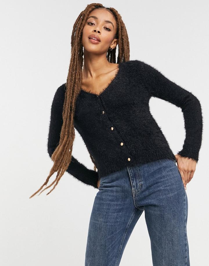 Brave Soul Hula Fluffy Cardigan In Black