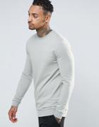 Asos Muscle Fit Longline Sweatshirt In Washed Green - Green