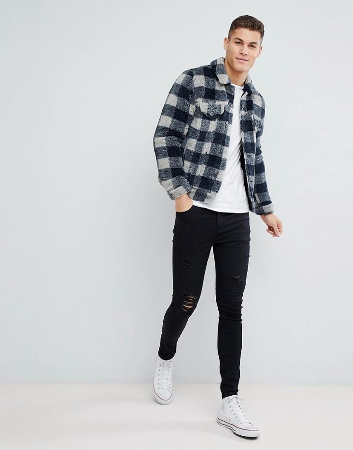 Asos Borg Western Jacket In Gray Check - Gray