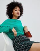 Asos Design Fine Sweater With Grown On Sleeve - Green