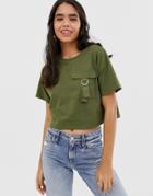 Asos Design Cropped T-shirt With Utility Pocket - Green