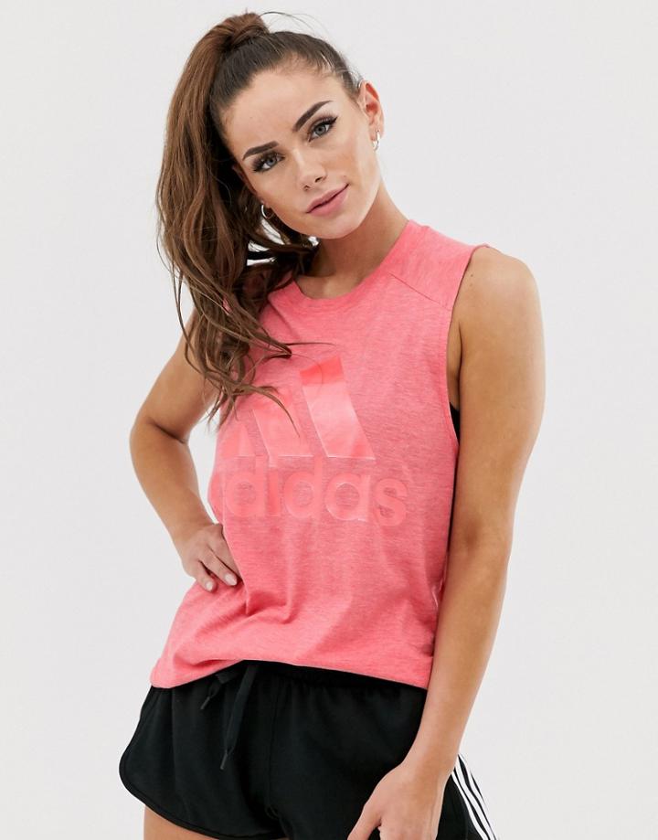 Adidas Training Logo Tank In Pink