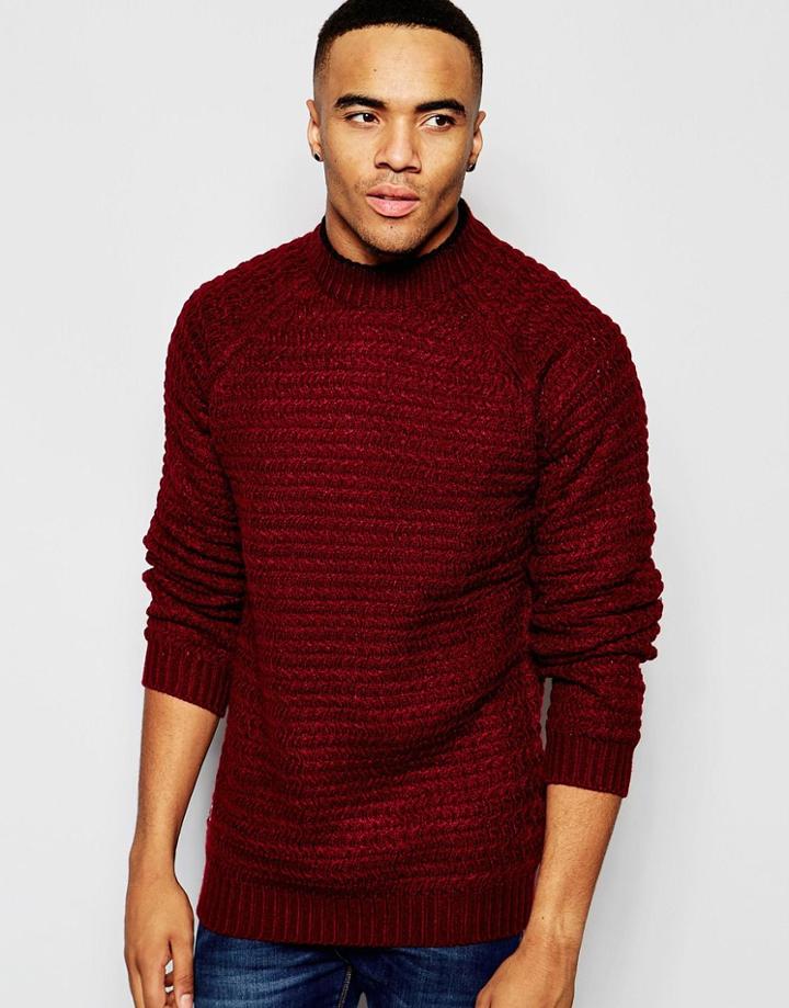 Native Youth Oversized Stitch Sweater - Red