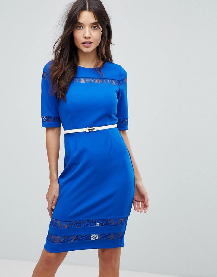 Paperdolls Floral Insert Detail Pencil Dress - Blue