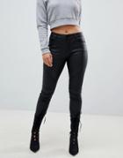 Noisy May Lucy Faux Leather Biker Jeans - Black