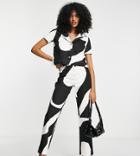 Annorlunda Retro Print Pants In Monochrome - Part Of A Set-black