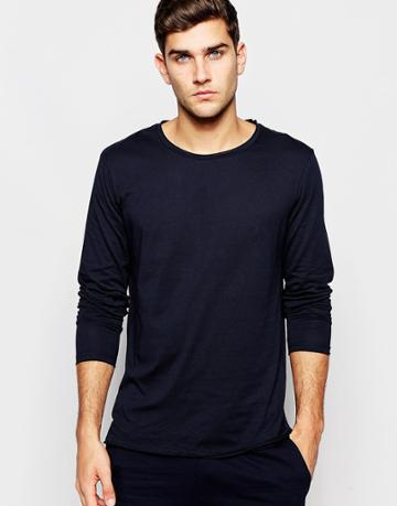 Bread & Boxers Long Sleeve Top In Regular Fit - Navy