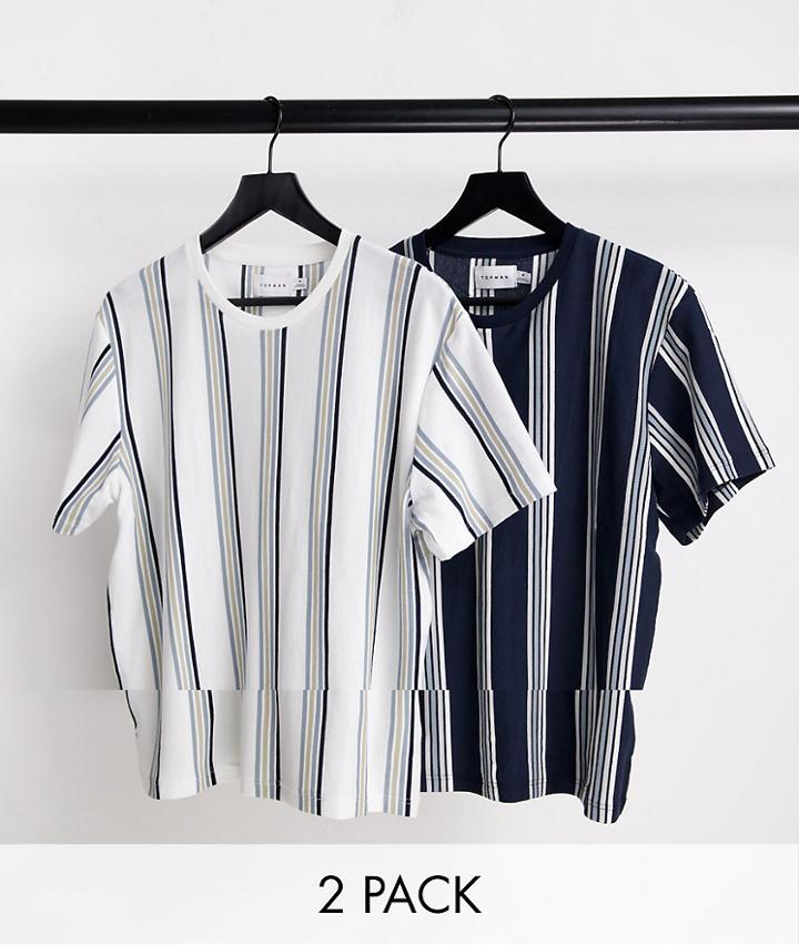 Topman 2 Pack Classic Fit Stripe T-shirt In Multi