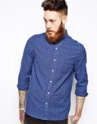 Asos Shirt In Long Sleeve With Textured Gingham Check - Navy