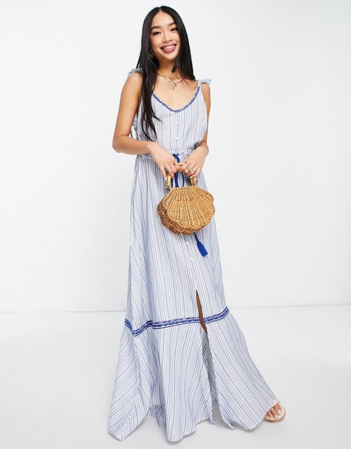 Raga Delphina Ruffle Strap Maxi Dress In Blue