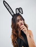 Asos Design Halloween Headband With Polka Dot Bunny Ears And Veil - Black