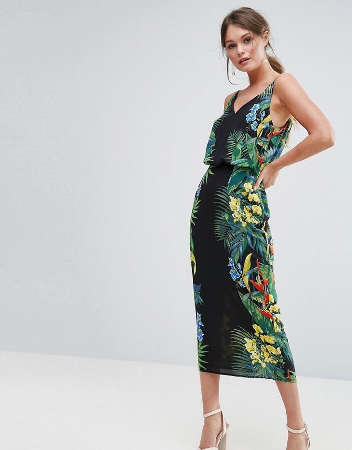 Oasis Tropical Placement Midi Cami Dress - Black
