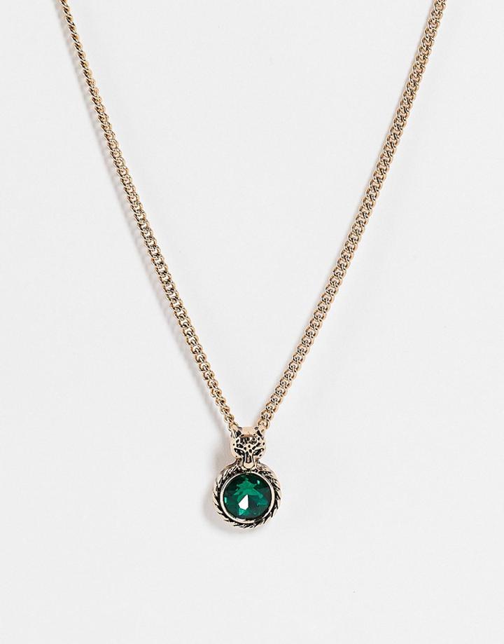 Wftw Leopard And Stone Set Pendant In Gold