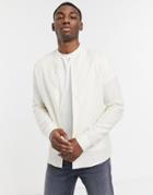Asos Design Regular Fit Smart Linen Shirt With Mandarin Collar In Ecru-neutral