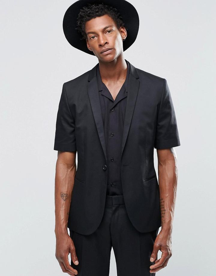 Religion Slim Blazer In Black With Short Sleeve - Black