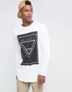 Asos Super Longline Long Sleeve T-shirt With Helsinki Print And Curve Hem - White