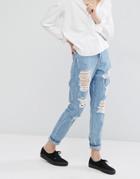 Dr Denim Mom Jeans With Distressing - Blue